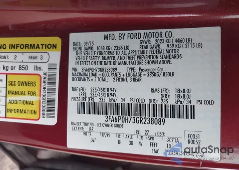 2016 Ford Fusion Se из США, поврежденный, VIN 3FA6P0H73GR238089